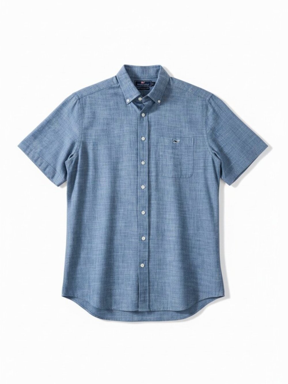 Men's Vineyard Vines Slim Fit Tucker Shirt Chambray Blue Short Sleeve Coastal M